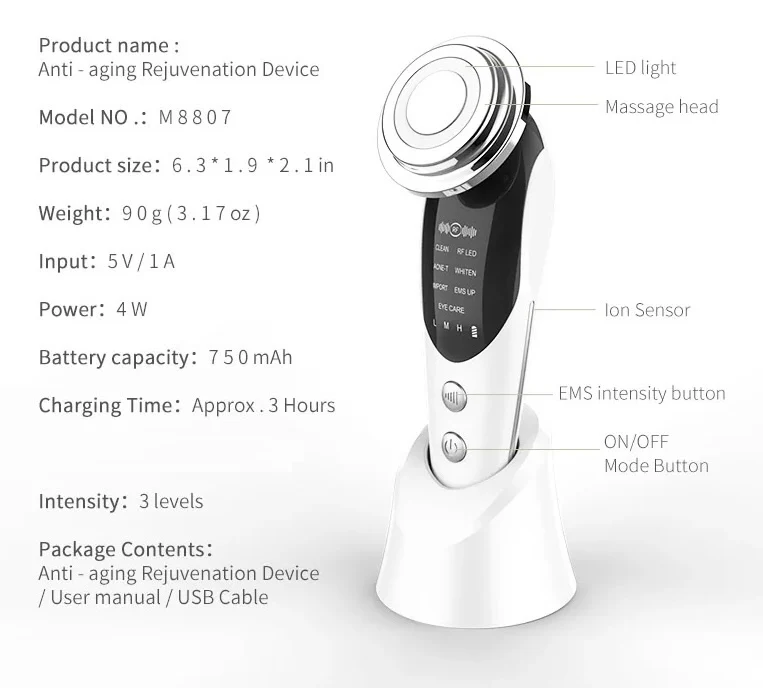 EMS Microcurrent LED Tightening Face and Neck Lifting Handset - Image 7