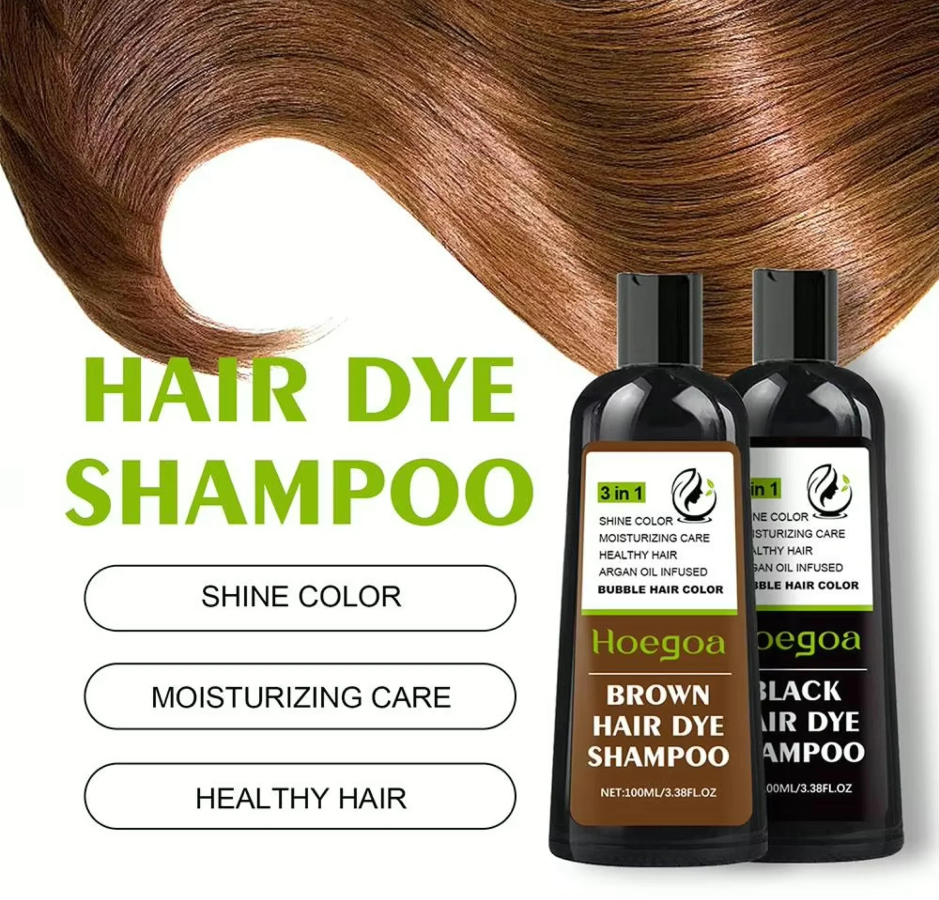 Hoegoa Grey Reducing Brown Hair Dye 3 In 1 Shampoo 100ml - Image 2