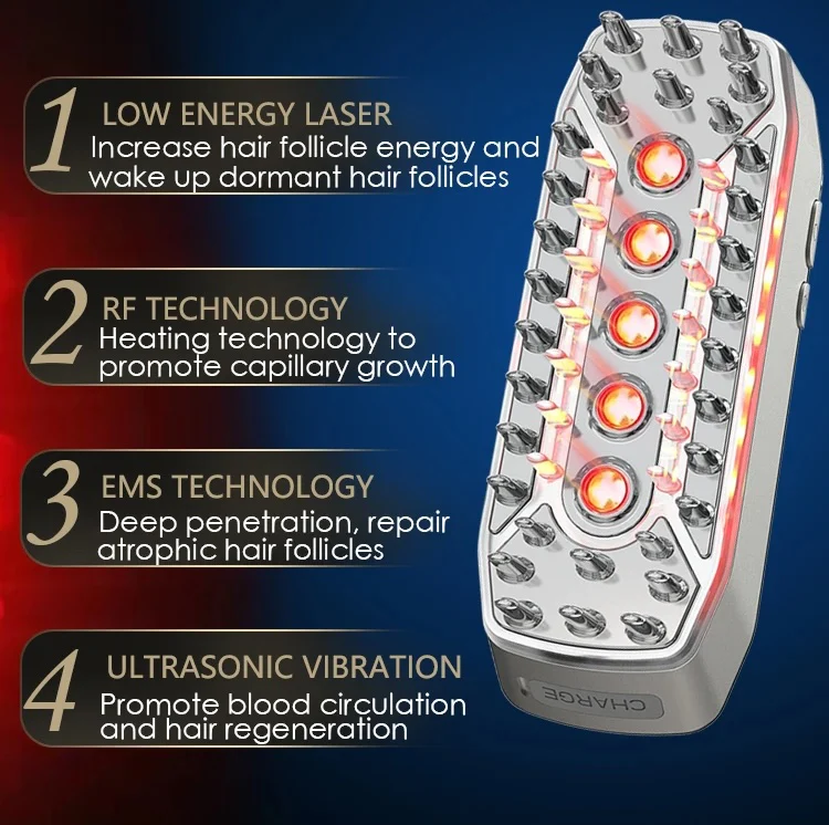 Ultrasonic Laser Hair Growth Brush EMS Micro Current Red Light Therapy Device - Image 5