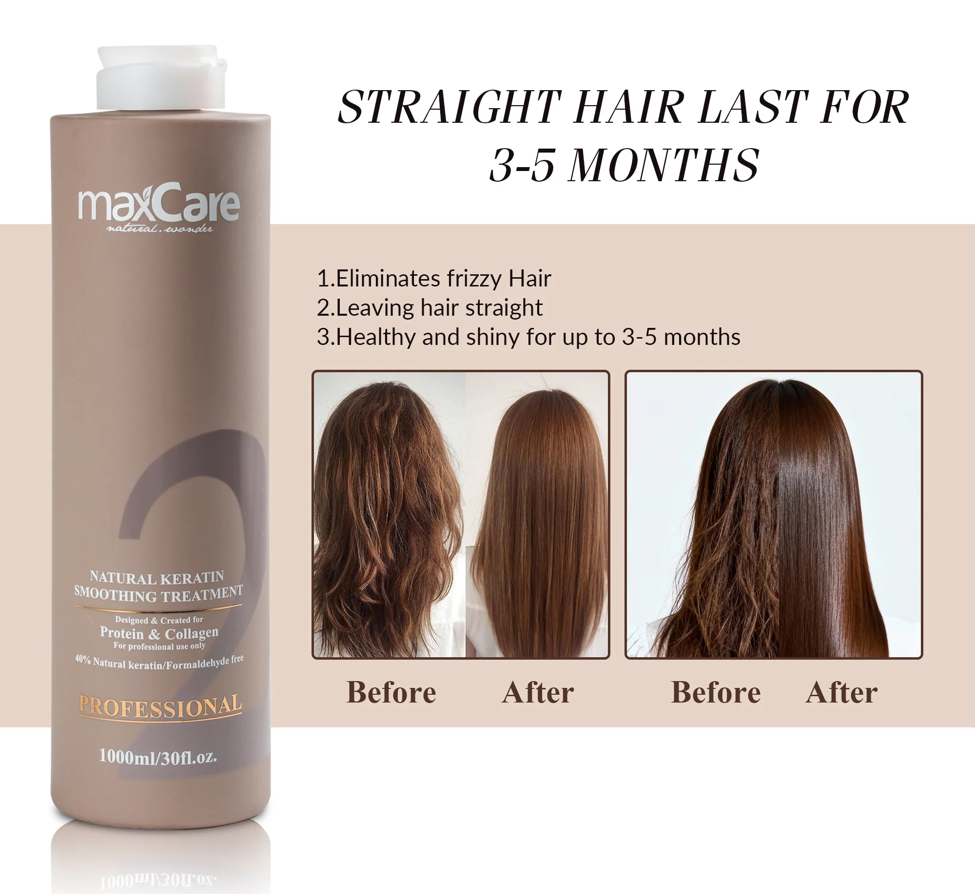 Maxcare Brazilian Natural Keratin Smoothing Treatment 1000ml - Image 5