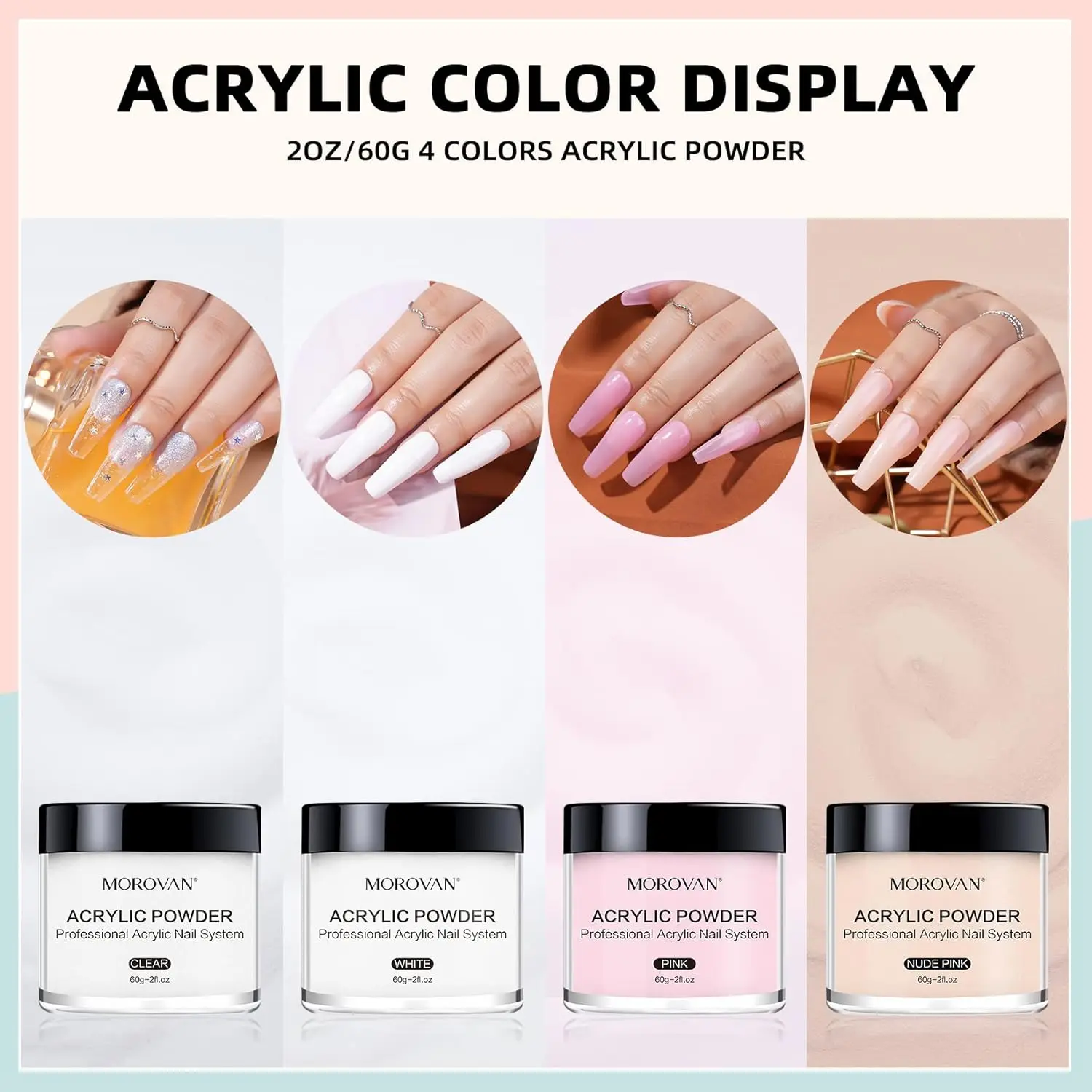 Morovan Acrylic Liquid & Powder Nail System Kit (White & Pink) - Image 2