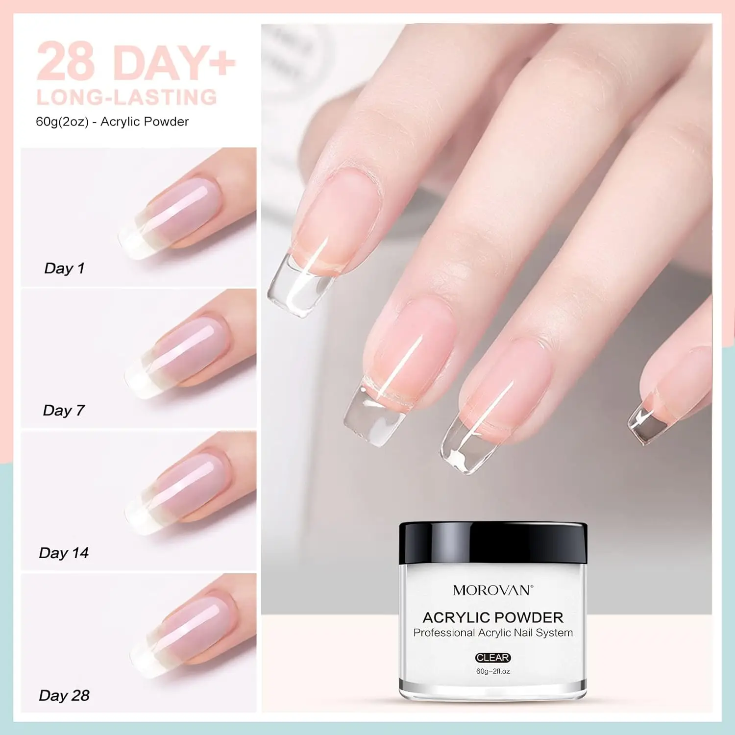 Morovan Acrylic Liquid & Powder Nail System Kit (White & Clear) - Image 3