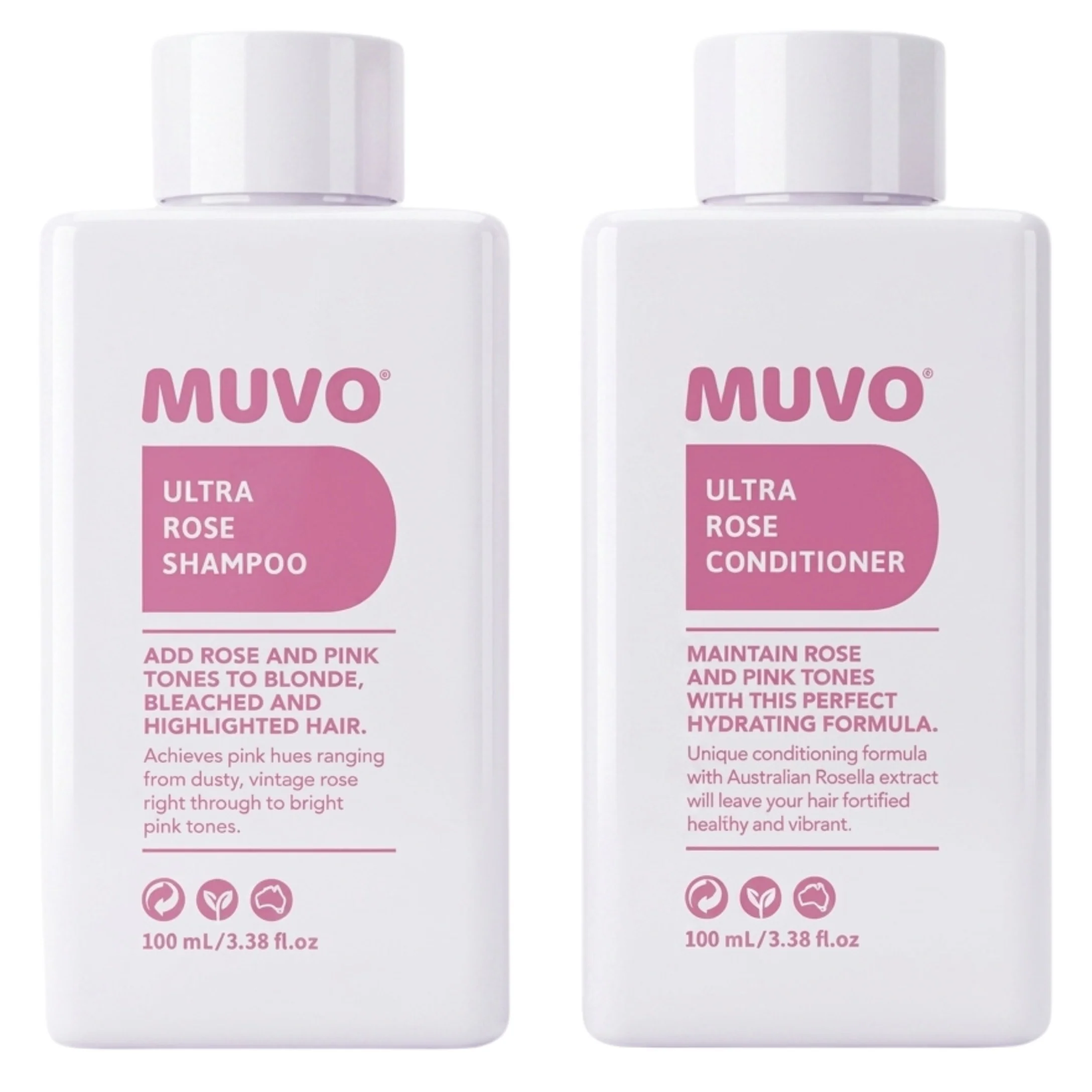 Muvo Ultra Rose Shampoo and Conditioner 100ml Travel Pack
