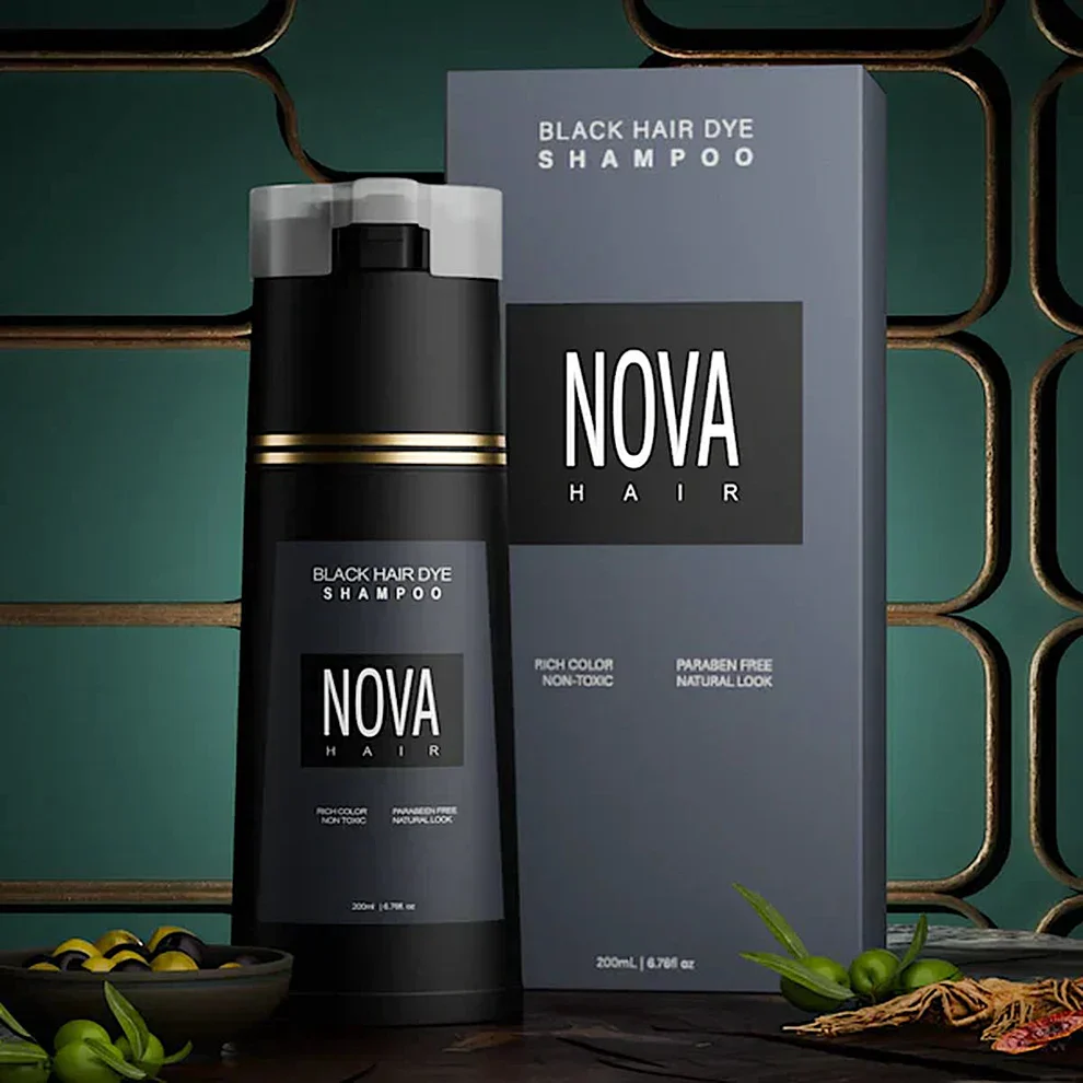 Nova Hair Instant Black Dye Shampoo 200ml (2pc) - Image 2