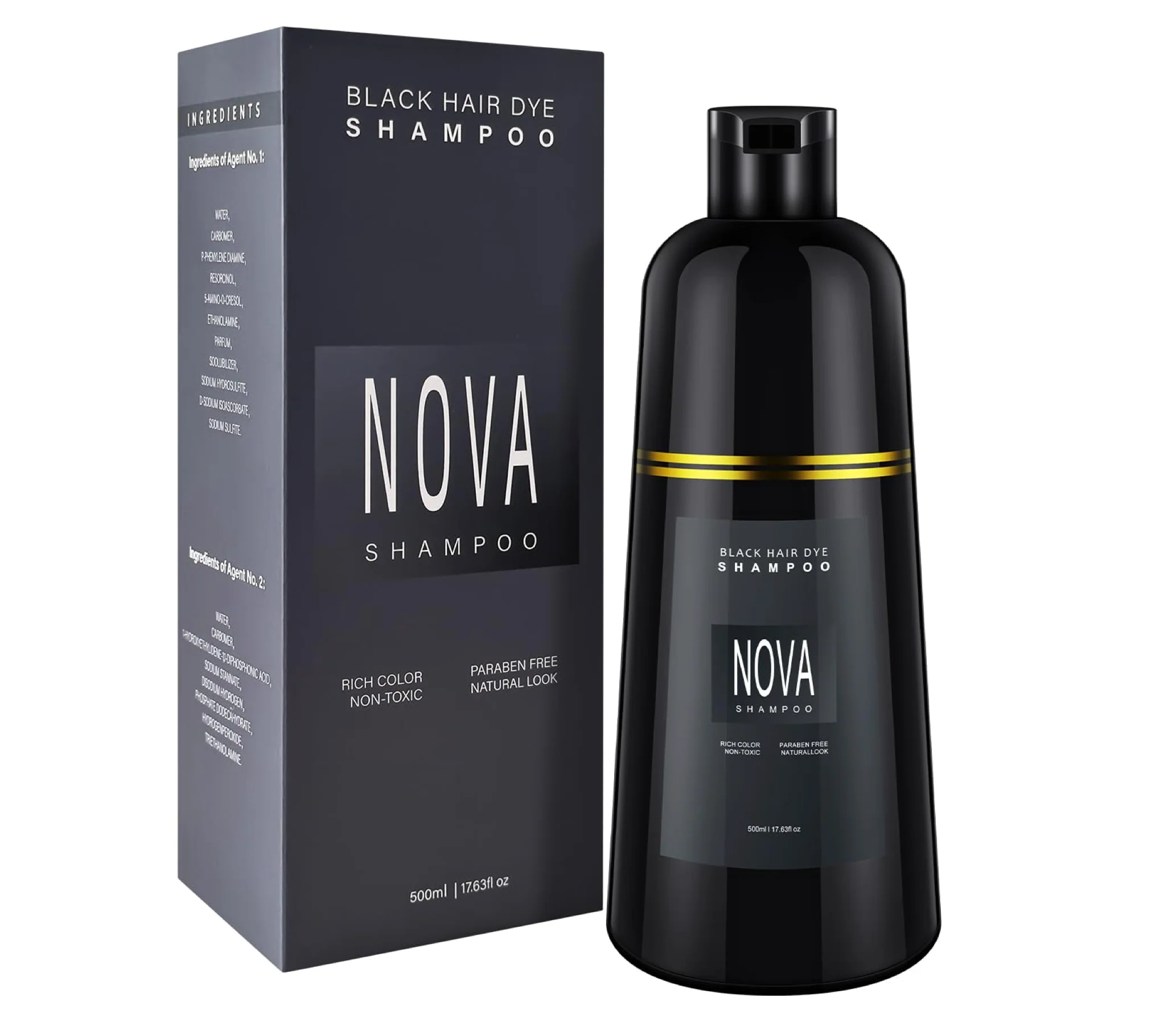 Nova Hair Instant Black Dye Shampoo 500ml - Image 2