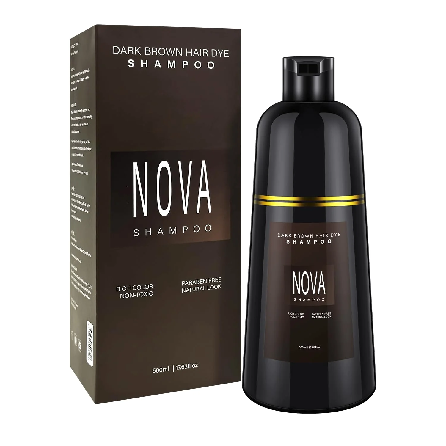 Nova Hair Instant Dark Brown Dye Shampoo 500ml - Image 2