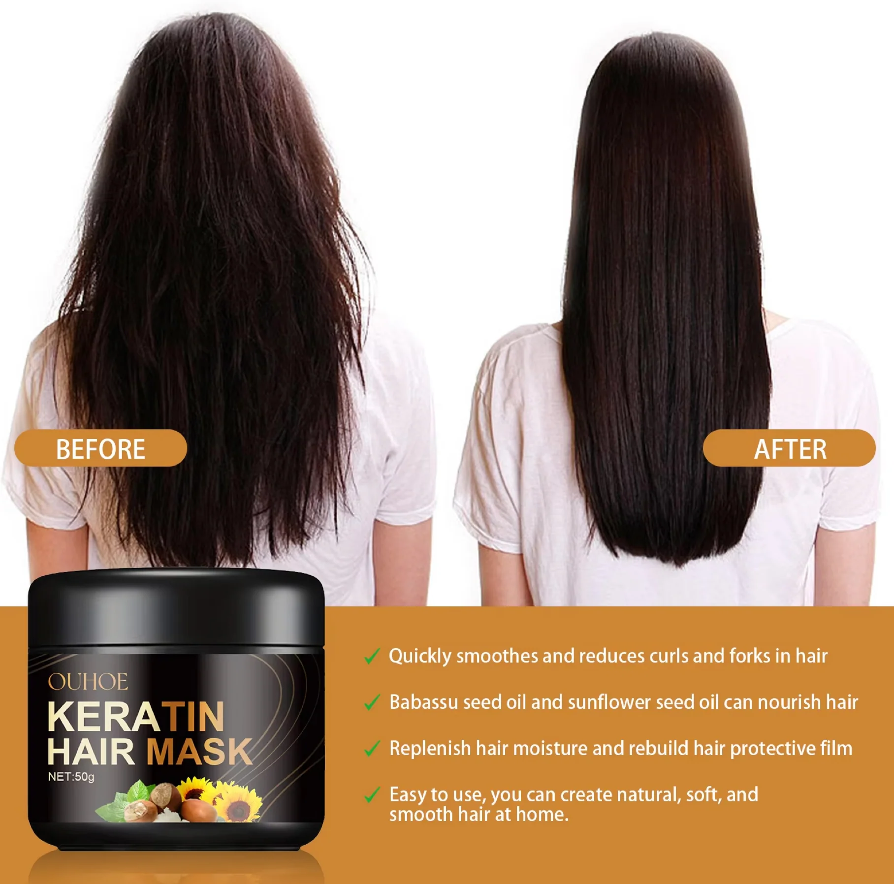Ouhoe Keratin Hair Mask Deep Conditioning 50g - Image 2