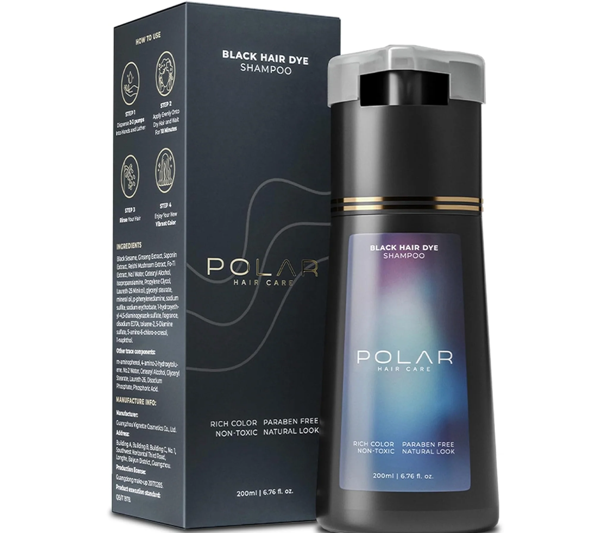 Polar Hair Care Instant Black Dye Shampoo 200ml