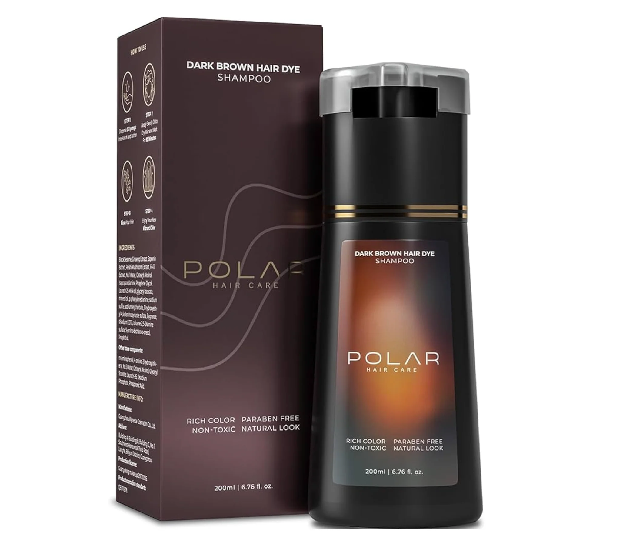 Polar Hair Care Instant Dark Brown Dye Shampoo 200ml