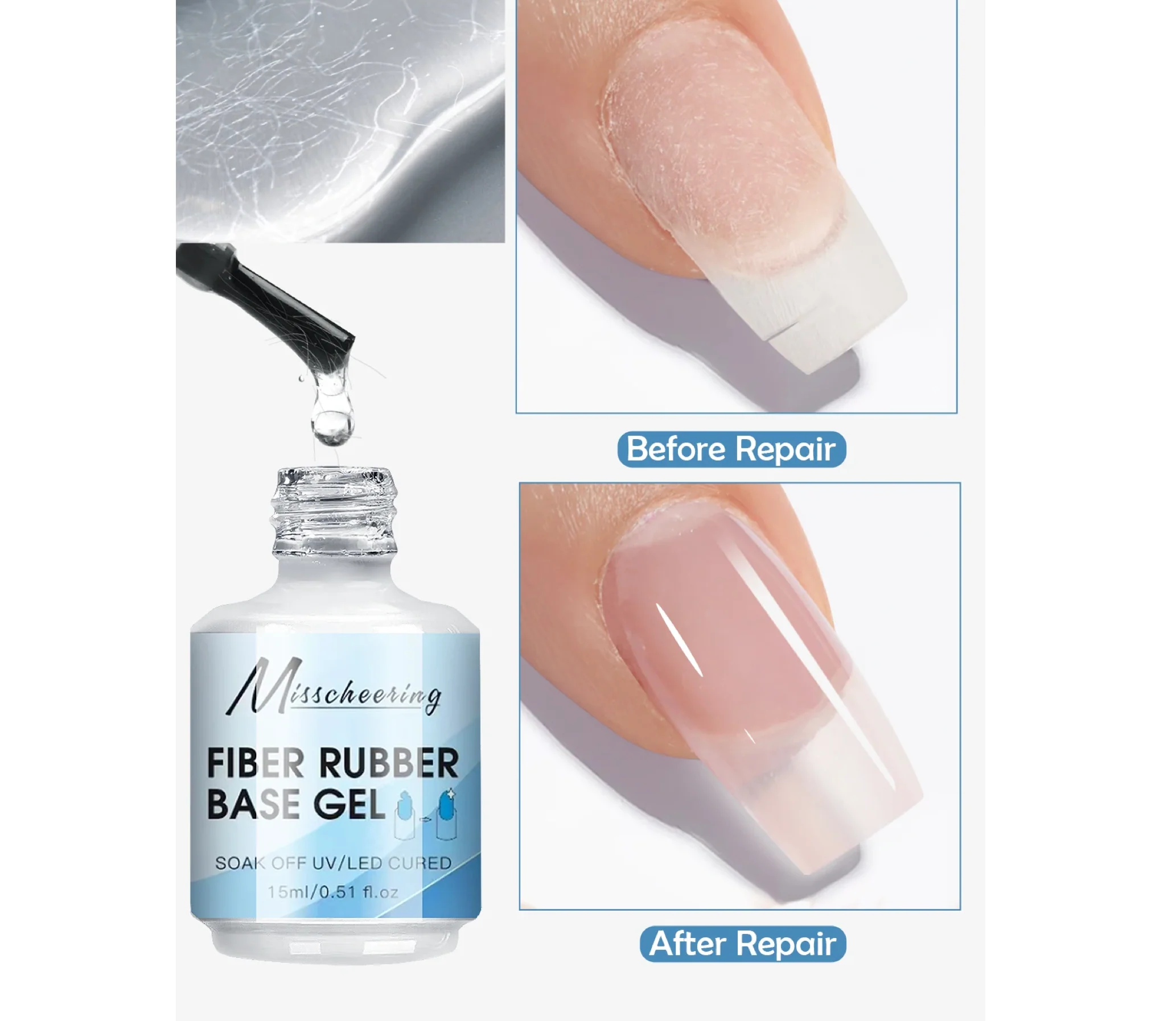 Professional Nails Cracked Nail Repair Fiber Rubber Base Gel 15ml - Image 2