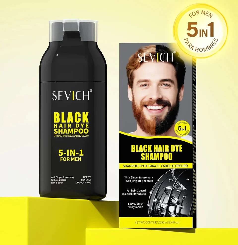 Sevich Black Hair Dye Shampoo 5 In 1 For Men 250ml - Image 2