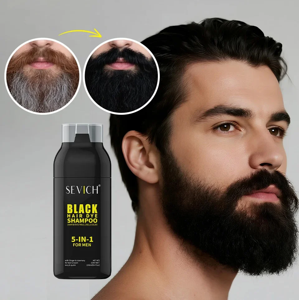 Sevich Black Hair Dye Shampoo 5 In 1 For Men 250ml - Image 3