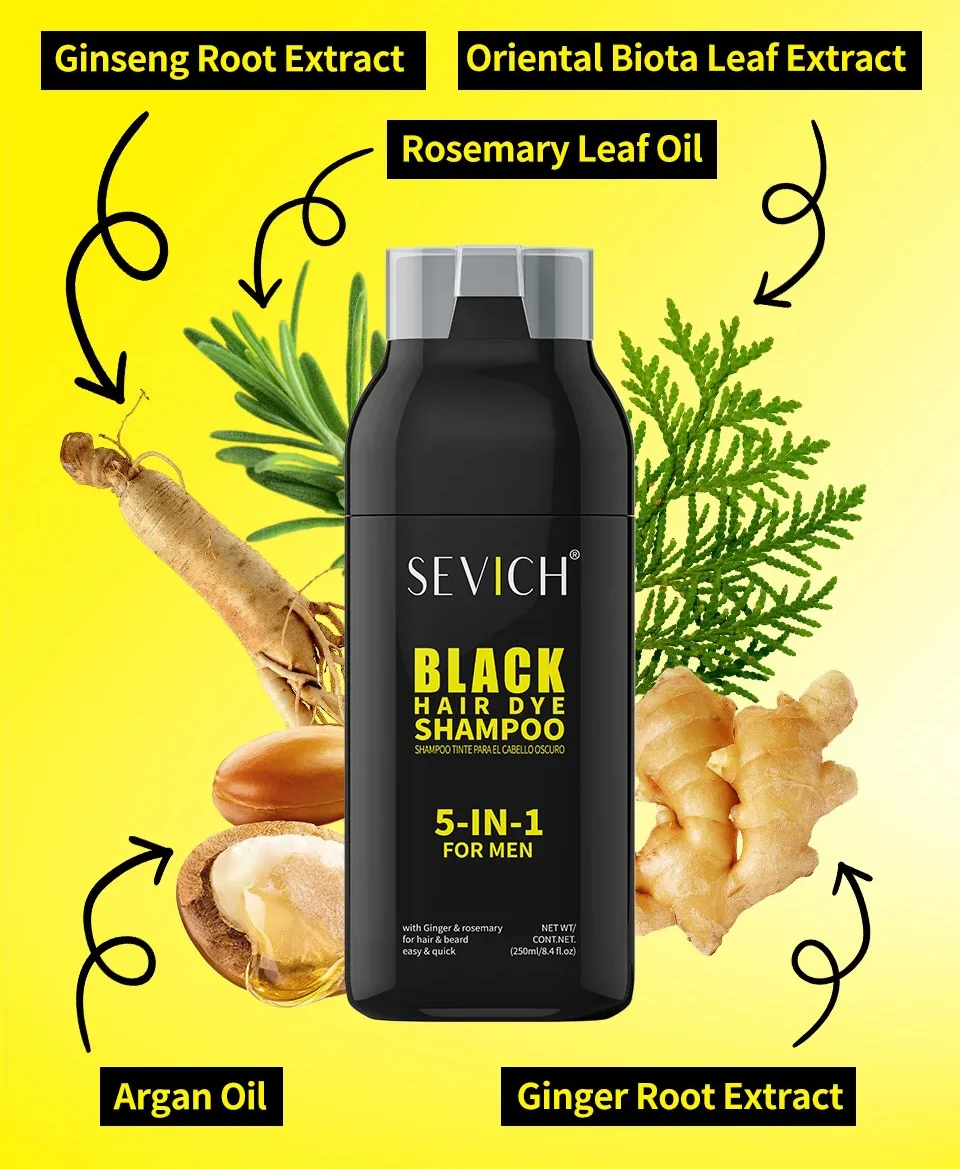 Sevich Black Hair Dye Shampoo 5 In 1 For Men 250ml - Image 4