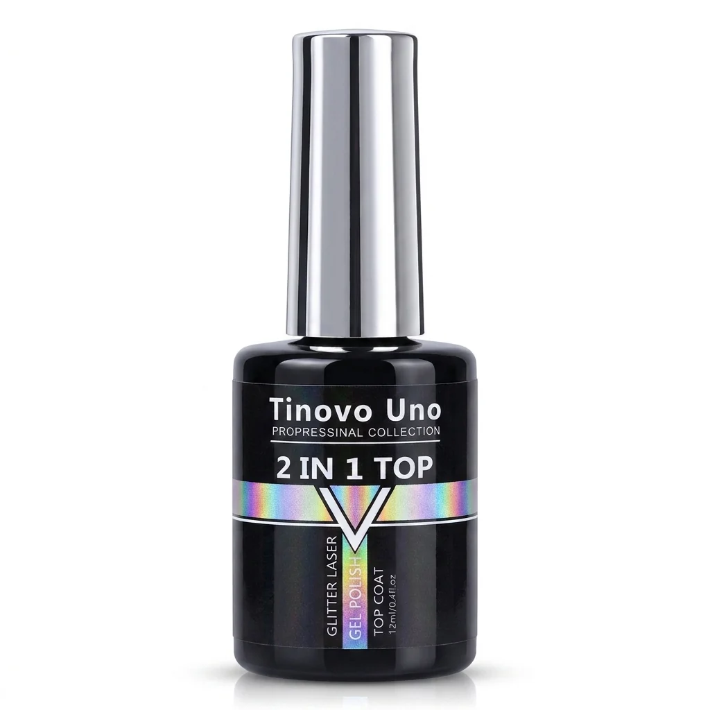 Tinovo Professional 2 In 1 Top Coat Glitter Laser Gel Polish 12ml