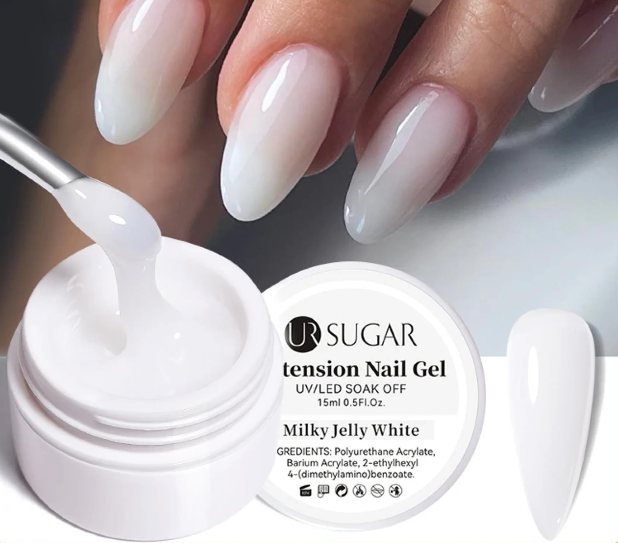 Ur Sugar Extension Nail Milky Color Gel Extension Jelly White 15ml - Image 2