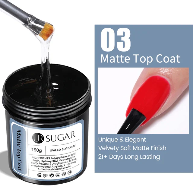 Ur Sugar Matte Top Coat Gel Nail Extensions UV/LED 150g - Image 2
