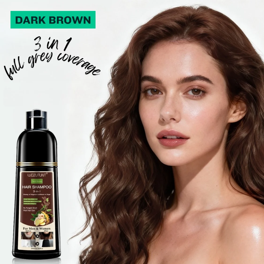 Wozutunt Cover Grays Dark Brown 3 In 1 Hair Dye Shampoo 200ml - Image 2