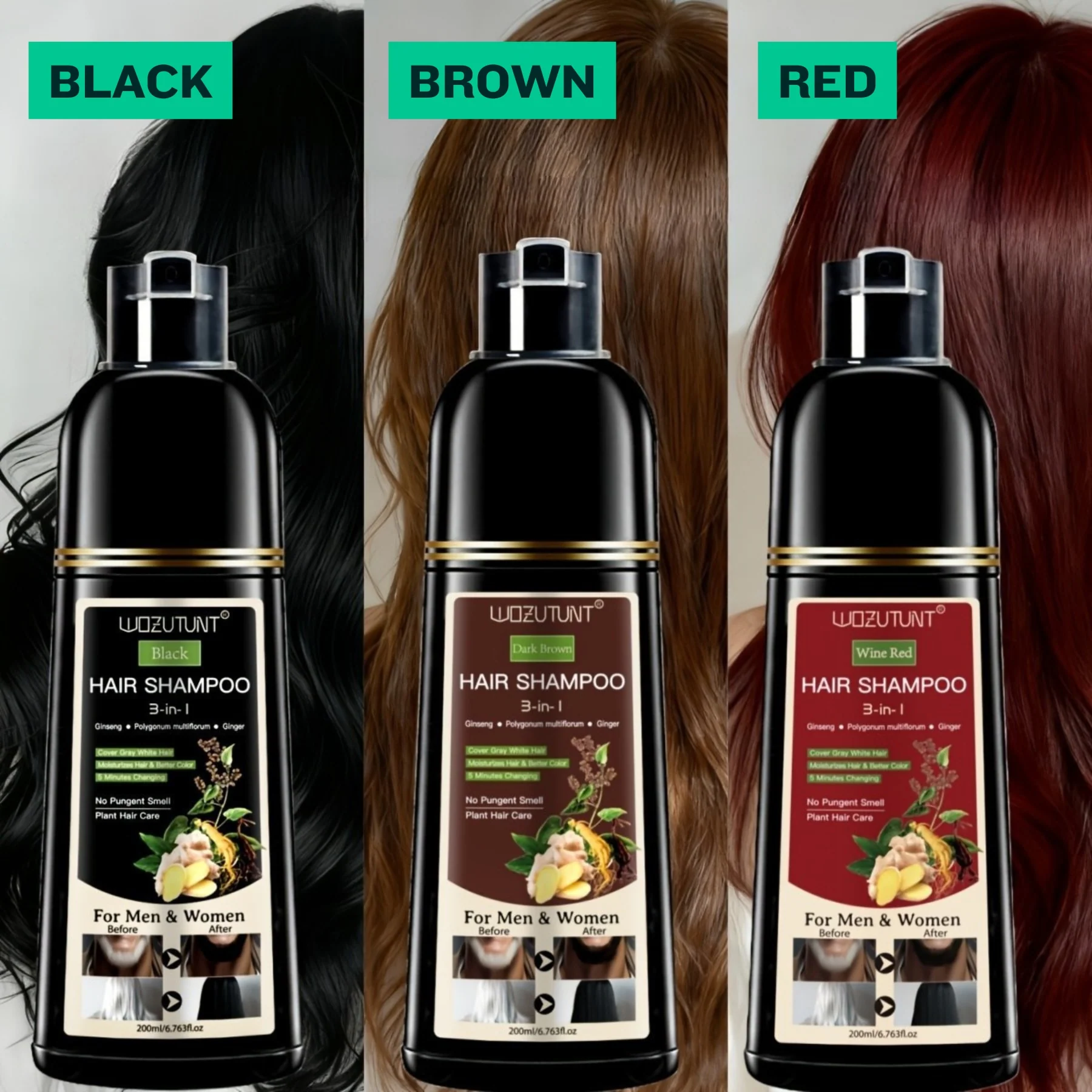 Wozutunt Cover Grays Wine Red 3 In 1 Hair Dye Shampoo 200ml - Image 2